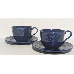 Jay Willfred Andrea by Sadek Cobalt Blue Cup & Saucer (2) Floral Motif Portugal